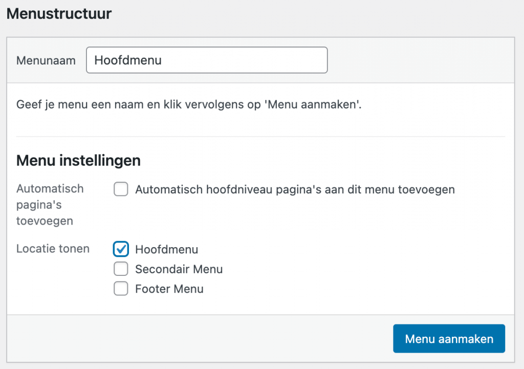 Nieuw menu maken WordPress