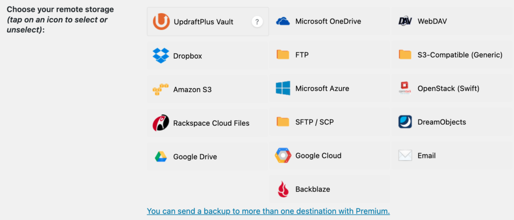 Backup bestemmingen UpdraftPlus