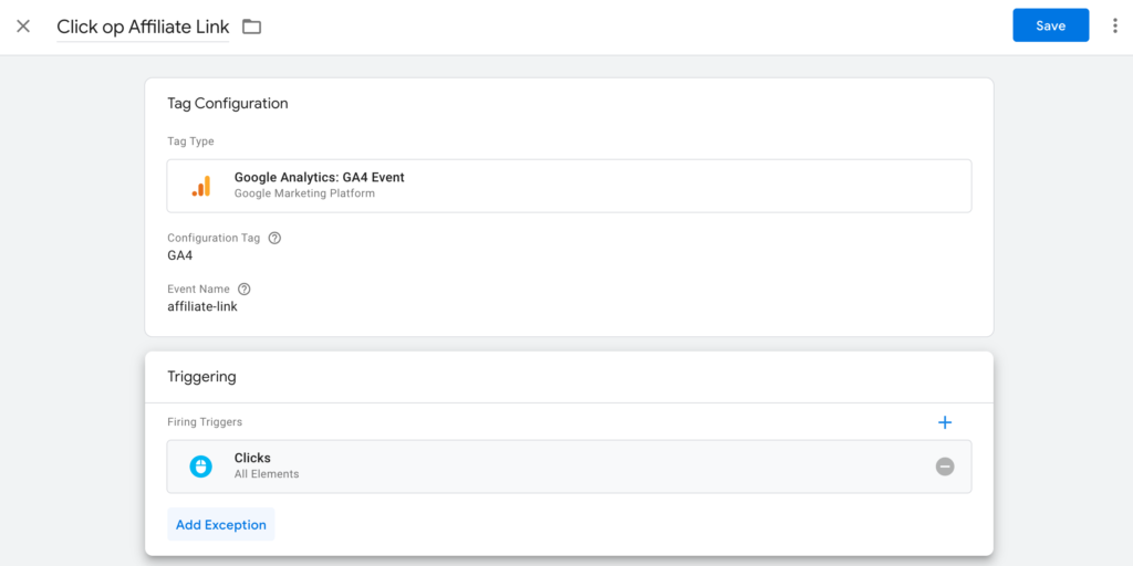 Click Tag configureren in GA4