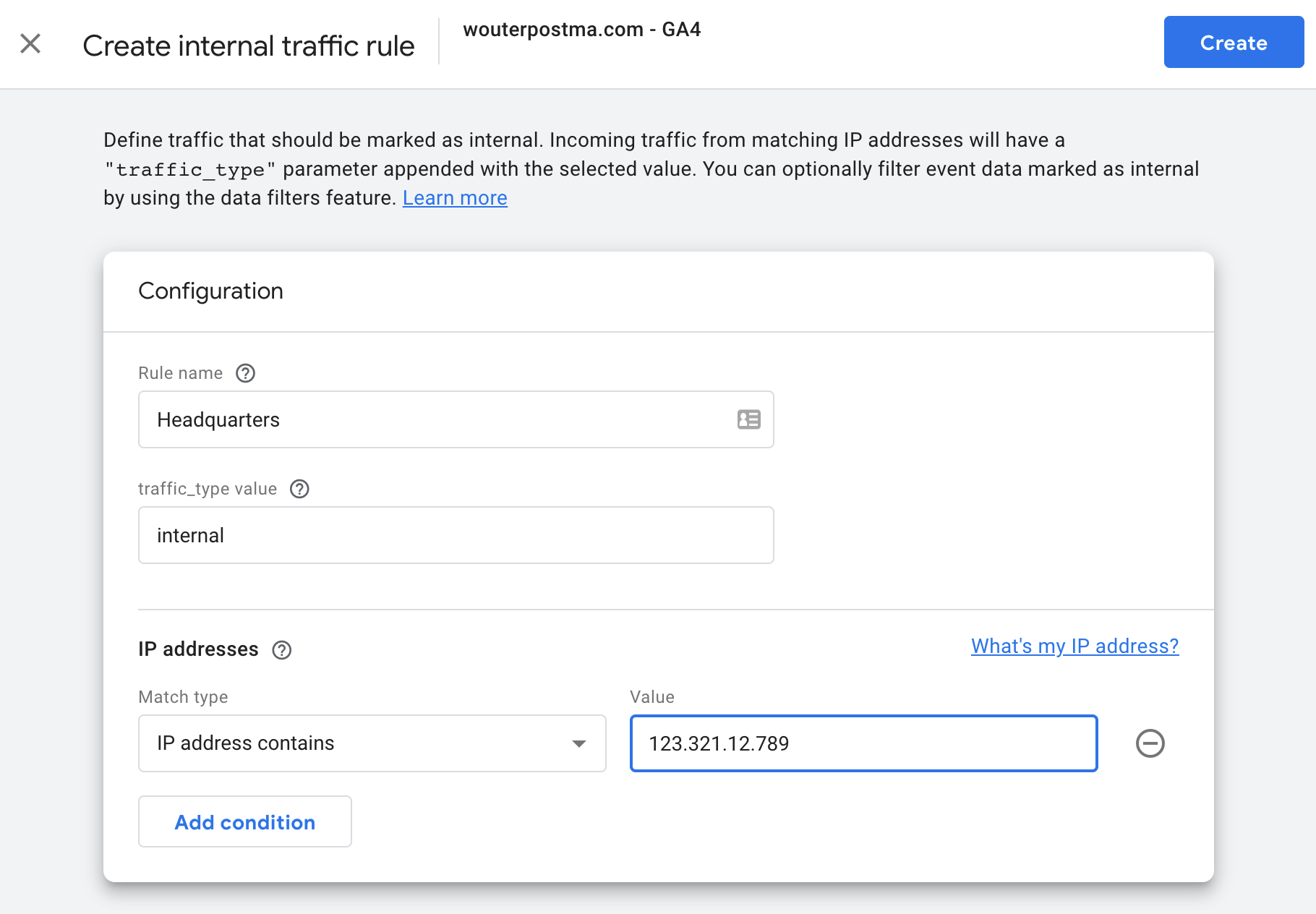 Add the relevant IP addresses for your internal traffic filter