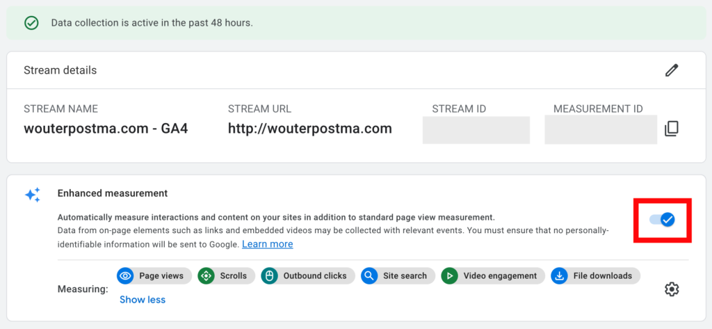 Enhanced Measurement voor Google Analytics 4 Data Stream