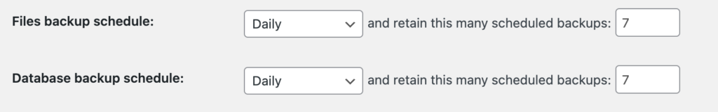 UpdraftPlus backup schedule