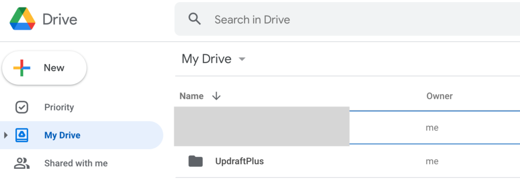 UpdraftPlus folder in Google Drive