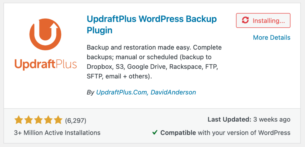 UpdraftPlus WordPress plugin