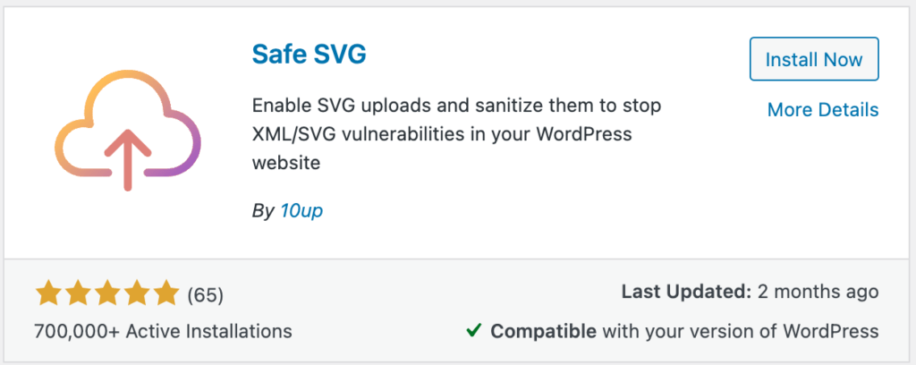 Safe SVG plugin WordPress