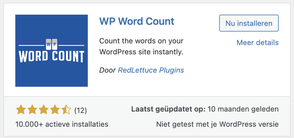 WP Word Count plugin