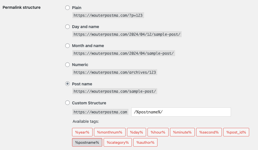 instellingen voor je WordPress Permalinks