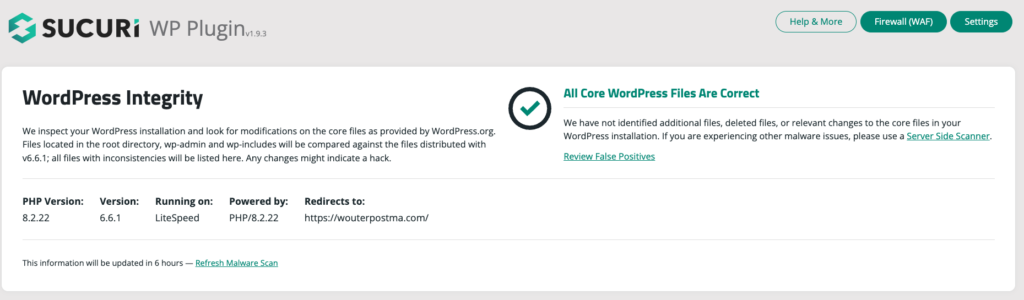 All Core WordPress Files Are Correct Sucuri plugin WordPress