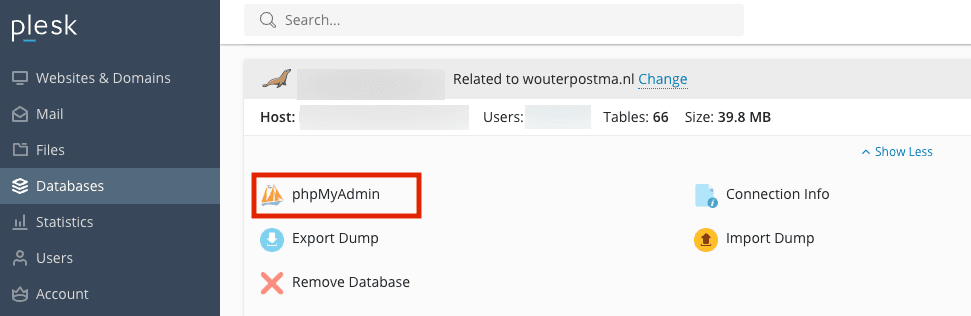 Plesk phpMyAdmin
