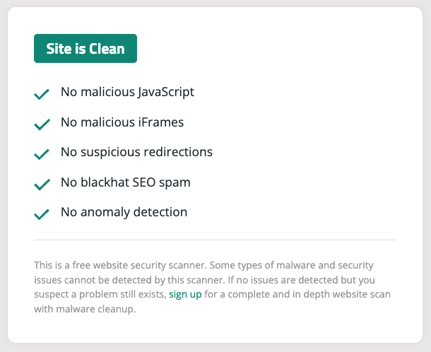 Sucuri site is clean
