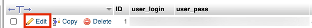 WordPress gebruiker bewerken in phpMyAdmin